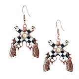 Checkered double pistol earrings - Copper tone with cream stone