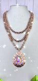 Bling Copper Concho Pendant, 3 Strand Navajo Pearl Necklace