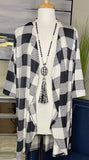 Drape Front Cardigan White Buffalo Plaid