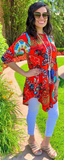 S, M, L, 3X : Tangerine Floral Scoop Tunic Top