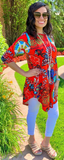 Tangerine Floral Scoop Tunic Top