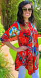 S, M, L, 3X : Tangerine Floral Scoop Tunic Top