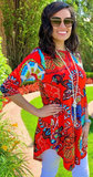 Tangerine Floral Scoop Tunic Top