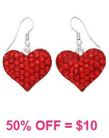 Red Bling Rhinestone Heart earrings