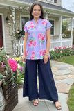 Lavender Top with Pink floral print