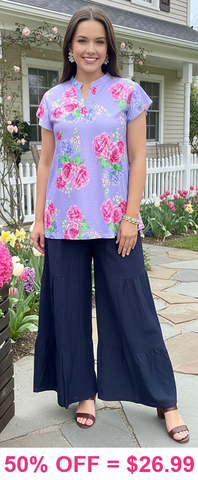 Lavender Top with Pink floral print