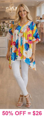 Floral Print Poncho Top - loose fit