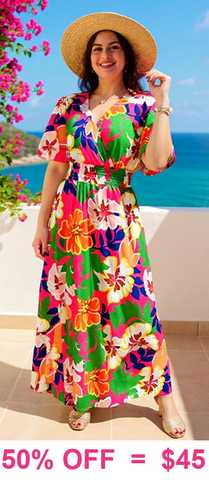 Pink Green Flower Maxi Dress