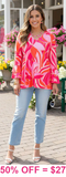 S, M, 2X, 3X Pink & Orange bell sleeve top