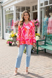 S, M, 2X, 3X Pink & Orange bell sleeve top