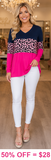 Navy, Leopard, pink long sleeve top