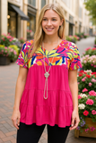 Neon Tropical, Pink Baby Doll Top - Loose Fit