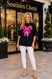 Pink Candy Cane sequin patch black top