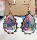 AB Iridescent Bling teardrop earrings with turquoise stone trim. Earring with Clear stone sold out!