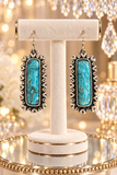 Turquoise rectangle stone earrings silver border
