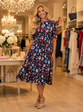 Red, White and Blue Floral Dress with pockets