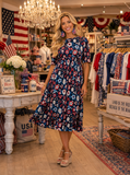 Red, White and Blue Floral Dress with pockets