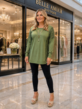 Olive green long sleeve with lace inserts