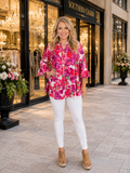 Pink & Purple Floral Flutter tunic top