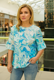 Blue swirl ruffle sleeve top