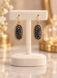 Tiny Grey Bling Oval Earrings with Gold Tone border