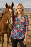 S,M,3X Floral Multi Colored Paisley Top
