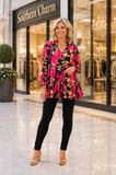 Pink & Black Floral Baby Doll Top - Loose Fitting