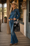 NEW Western Checkered,  Genuine Leather Cow hide, fringe bag