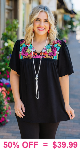 Black Blouse With Colorful Embroidery
