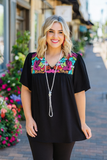 Black Blouse With Colorful Embroidery