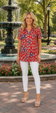 Red Multi Leopard V-Neck Top