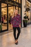Pink, Black, Mint criss cross neck top
