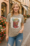 Leopard graphic tee with cowgirl boot design