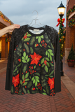 Holiday Floral top with Black lace sleeves