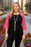 Pink Paisley Bell Sleeve Black Top
