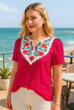 Pink Top with Embroidered Collar