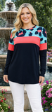 3X : Turquoise & Coral leopard black top