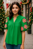 Green Blouse With Embroidered  Sleeve