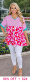 S, M, L, XL Light Pink, Leopard print baby doll top - loose fitting