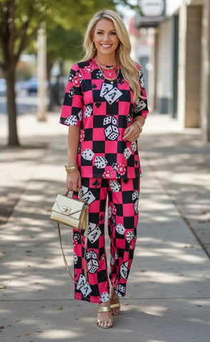 Pink & Black Checkered lounge 2 piece set