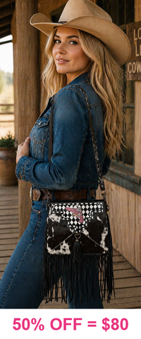 NEW Western Checkered,  Genuine Leather Cow hide, fringe bag