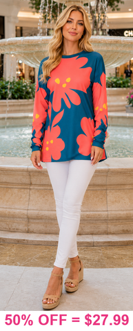 Teal & Coral floral long sleeve