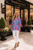 Blue Top With Pink Floral Print