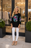 XL, Black blouse with floral peacock embroidery