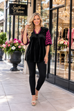 Black Velvet Pink embroidery blouse