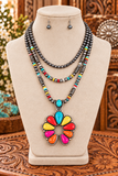 Silver tone 3 Strand necklace with Colorful squash pendant