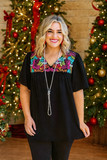 Black Blouse With Colorful Embroidery
