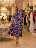 Red, White and Blue Floral Dress with pockets