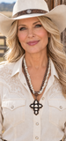 Cream Cross Pendant Necklace with Double Strand chip beads & Copper Navajo pearls