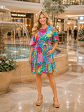 Colorful Floral belted dress